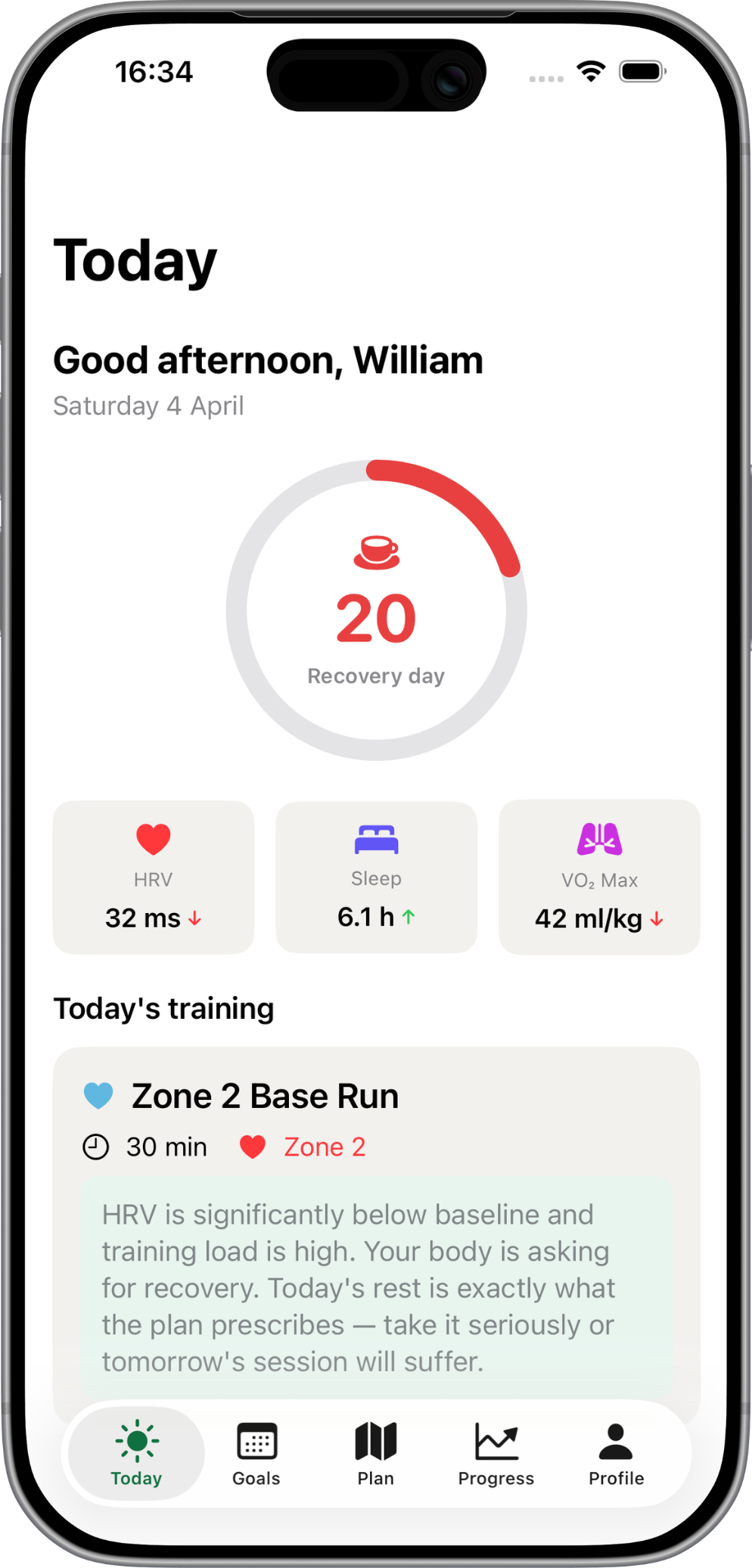 BetterRunning today screen
